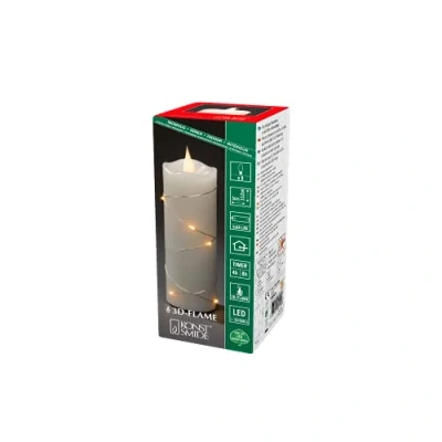 Abbildung von Konstsmide LED Echtwachskerze cremeweiß, 3D Flamme, Draht umwickelt, 4/8h Timer, 1 bernsteinfarbene Diode/8 Tropfen, batteriebetrieben, Innen, Batterie: 2 x AA 1,5V (exkl.) 1825 180