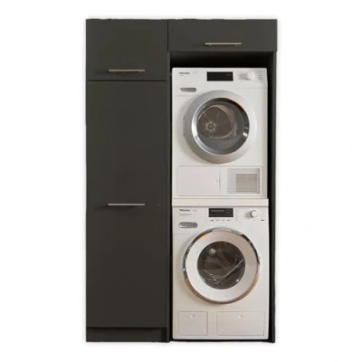 Abbildung von LAUNDREEZY Waschmaschinenschrank für Trockner und Waschmaschine, Mehrzweckschrank Schrankaufsatz, Anthrazit Praktischer Waschmaschinen Überbauschrank 117,5 x 200 67,5 cm (B/H/T)