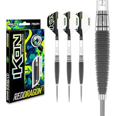 Abbildung von RED DRAGON Ikon 1.1 25 Gramm Professionelles Wolfram Steeltip Dart Set mit Flights und Schäften
