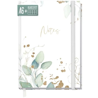 Abbildung von paper&amp;you® Notizbuch kariert A6+ mit Gummiband [Blattgold] 156 Seiten, 78 Blatt Notizheft, Bullet Journal, Tagebuch nachhaltig &amp; klimafreundlich