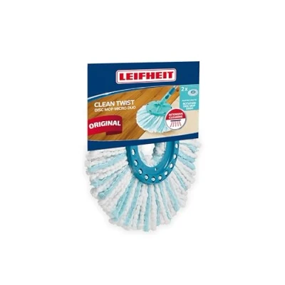 Abbildung von Leifheit 2er Set Ersatzkopf Clean Twist Disc Mop micro duo, für alle Bodenarten, ideale Schmutzaufnahme dank 2 Faser System, saugfähiger Microfaser, mit hoher Wasser und Schmutzaufnahme, Ersatzbezug