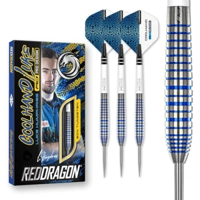 Abbildung von RED DRAGON Luke Humphries TX3 Cool Blau SE 22 Gramm Premium Wolfram Steeltip Dart Set mit Flüge und Schäften