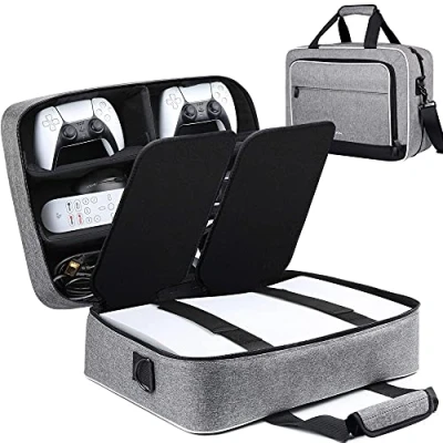 Abbildung von ZtotopCases Tasche Kompatibel mit für Disk/Digital Edition Konsole, Reisetasche Controller, Spiel Discs, Gaming Headset und anderes Zubehör Grau