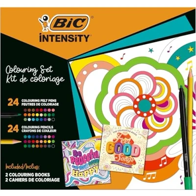 Abbildung von BIC Intensity Stifte Set Be Peaceful, Kreativ für Erwachsene und Teenager: 24 Buntstifte &amp; Filzstifte 2 Malbücher