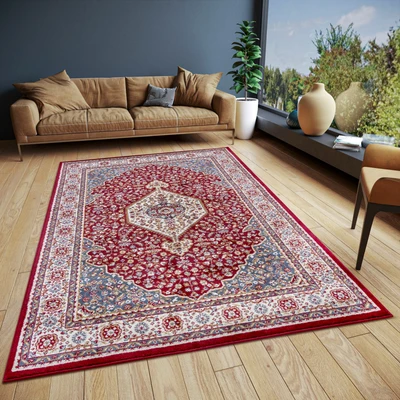Abbildung von Hanse Home Mochi Orientalischer Teppich Läufer Orientalisch klassisch dicht gewebt mit Ornamenten Vintage Look Weicher Kurzflor für Schlafzimmer, Esszimmer, Wohnzimmer, Flur Rot, 140x200cm