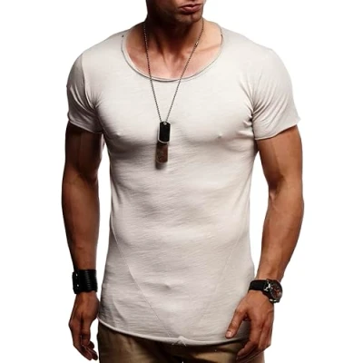 Abbildung von Leif Nelson T Shirt Herren Sommer Rundhals Ausschnitt (Grau, Größe XL), Regular Fit 100% Baumwolle, Casual Basic Männer Kurzarm