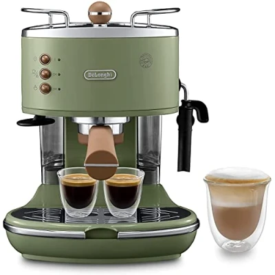 Abbildung von De&#039;Longhi Icona Vintage ECOV 311.GR Espresso Siebträgermaschine im RetroLook, Espressomaschine mit manuellem Milchaufschäumer, für Kaffeepulver oder ESE Pads, 1,4 l Wassertank, grün