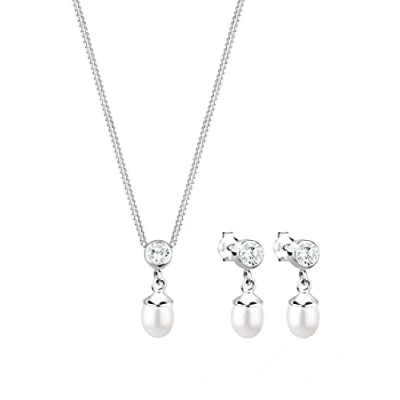 Abbildung von Elli Schmuckset Damen Süßwasserzuchtperle und Zirkonia Kristalle in 925 Sterling Silber