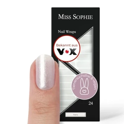 Abbildung von Original Miss Sophie Nagelfolien Pearly I 24 ultra dünne Nagellack Streifen mit weißem Glitzer Muster Für Finger &amp; Fußnägel Hält auf Natur sowie lackierten, Acryl , Gel Shellac Nägeln