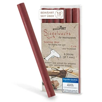 Abbildung von gravurART Siegelwachs flexibel für Wachspistole Stilvoll Briefe versiegeln mit dem 6er Pack Wachs Siegelstempel in Burgunder 7 mm