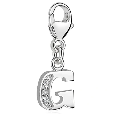 Abbildung von Materia Buchstabe G Anhänger Silber 925 mit 3 Zirkonia Alphabet Charms C57