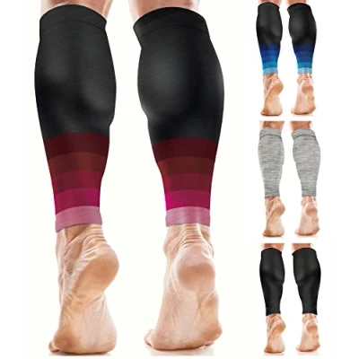 Abbildung von aZengear Wadenbandage Muskelfaserriss für Herren, Damen, Fußlose Waden Kompressionsstrümpfe zur Abhilfe bei Schienbeinkantensyndrom und Krämpfen, Sport (Schwarz mit Marineblau, S/M)