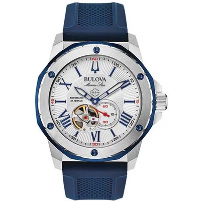 Abbildung von Bulova Herren Analog Mechanisch Uhr mit Silikon Armband 98A225, Blau