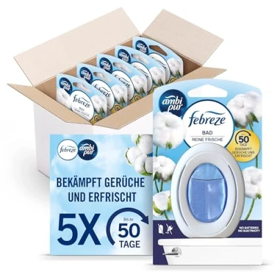 Abbildung von Febreze Bad Lufterfrischer, Kontinuierliche Geruchsbekämpfung Und verhinderung, Reine Frische 5 Stück