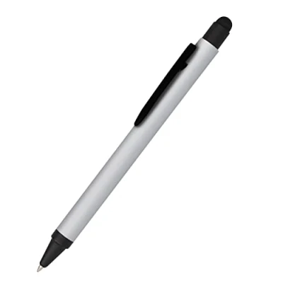 Abbildung von Online Kugelschreiber Alu Stylus Silver, Druckkugelschreiber aus Aluminium, auswechselbare Großraum Mine, Schreibfarbe schwarz, mit Softtouch Feeling, Stift Touchpen, 1 Stück