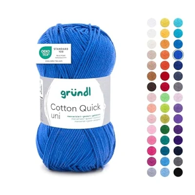 Abbildung von Gründl Wolle Cotton Quick uni Garn zum Stricken &amp; Häkeln aus 100 % Baumwolle, 1 Knäuel 50 g / 125 m, Häkelgarn/ Strickgarn , Royalblau