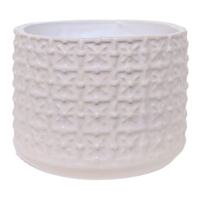 Abbildung von Nordring Retro Übertopf Vintage Pflanztopf für Zimmerplanzen, Sukkulenten Blumentopf Cross S (10 cm ø), weiß, Keramik