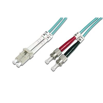 Abbildung von DIGITUS DK 2531 10/3 Glasfaserkabel OM3 10 m LC zu ST Duplex LWL Kabel 1/10/40/100 Gbit/s MM Multimode Glasfaser LAN Fasertyp: 50/125 µ Türkis (Aqua)