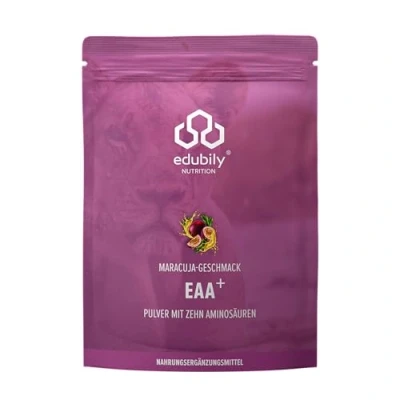 Abbildung von edubily nutrition® EAA Pulver Hochwertiger veganer Aminosäuren Komplex aus 10 essentiellen (EAAs) Mit Stevia gesüßt 400 g (Maracuja)