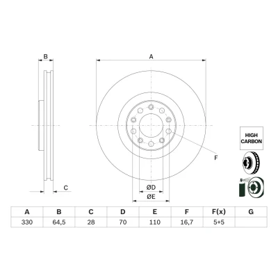 Abbildung von BOSCH 0 986 479 E88 Bremsscheibe 330 28 5 110 Belüftet beschichtet hochgekohlt ALFA ROMEO: Stelvio, Giulia Saloon