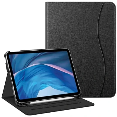 Abbildung von Fintie Hülle für iPad 10. Generation 2022 (10.9 Zoll) Multi Winkel Folio Schutzhülle mit Pencil Halter, Dokumentenfach und Auto Schlaf/Wach Funktion, Schwarz