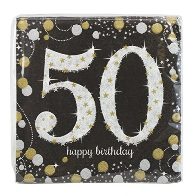 Abbildung von Amscan 511546 Servietten 50. Geburtstag, 16 Stück, 33 x cm, Happy Birthday, Sparkling Celebration