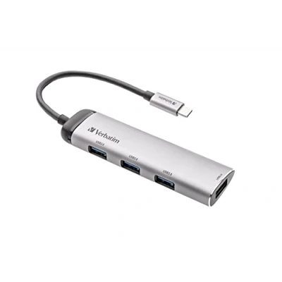 Abbildung von Verbatim USB C Multiport Hub, Adapter aus hochwertigem Aluminium für Laptops MacBooks und Smartphones, Multimedia Adapterstecker mit vier 3.2 Gen 1 Anschlüssen, silber