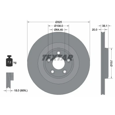 Abbildung von TEXTAR Bremsscheibe JAGUAR: F Type Coupe 20mm 05/05 108mm innenbelüftet beschichtet hochgekohlt 92319905 T2R5941 Bremsscheiben, Scheibenbremsen