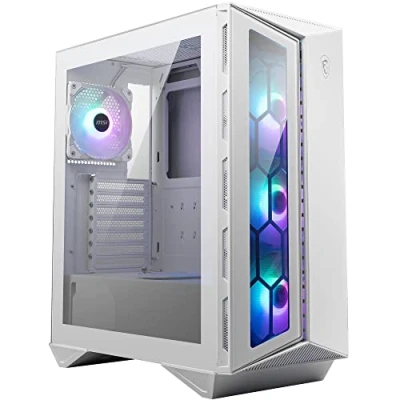 Abbildung von MSI MPG GUNGNIR 110R WHITE Mid Tower PC Gehäuse Gehärtetes Glas, unterstützt ATX, M Mini ITX, 4x 120mm ARGB Lüfter Hub Controller, magnetischer Staubfilter, USB 3.2 Gen 2x2 Typ C, 1 A