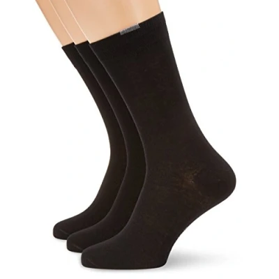 Abbildung von Nur Der 3er Pack Passt Perfekt Socken aus atmungsaktiver Baumwolle einfarbig mit Komfortbund ohne drückende Naht Herren, schwarz, 43 46