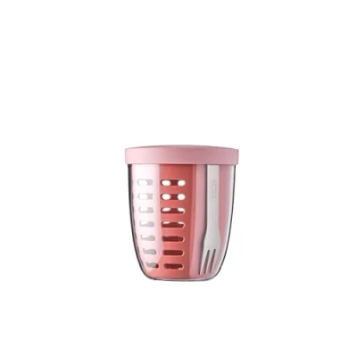 Abbildung von Mepal Obst &amp; Gemüsetopf Ellipse Obstbehälter Ideal für und Gemüse unterwegs Obstbox mit Gabel Sieb Meal Prep Box Deckel 600 ml Vivid Mauve