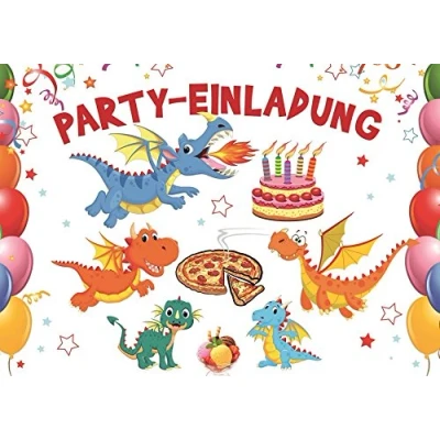 Abbildung von EDITION COLIBRI 10 Drachen Einladungen: Geburtstagseinladungen Kinder, Mädchen/Jungen, er Set, Einladungskarten zum Kindergeburtstag/Pizza Essen, Kindergarten, 4,5,6, Jahre (10863DE)