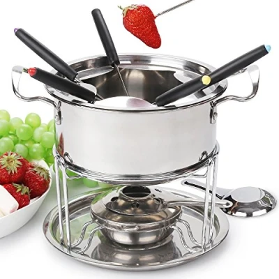 Abbildung von fondue set roestvrij staal Cheese van 6 vorken/DIY Chocolate Zilver
