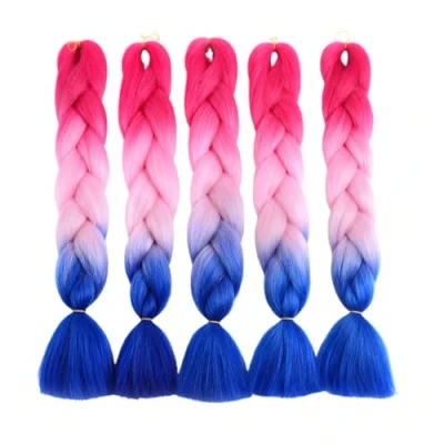 Abbildung von ShowJarlly Jumbo Braid Kunsthaar Haar, Ombre Extension, 24 Zoll Kanekalon Flechten Extensions 5 Stücke Für Crochet Twist Box Zum Einflechten Zöpfe Pfirsich/Hellrosa/Königsblau#