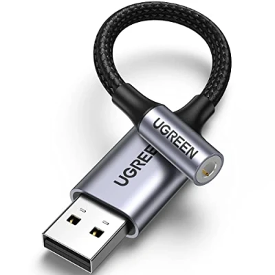 Abbildung von UGREEN USB auf 3.5mm Klinke Adapter Soundkarte für Computer, PS5, Switch, Lautsprecher, Mikrofon 4 Polig TRRS