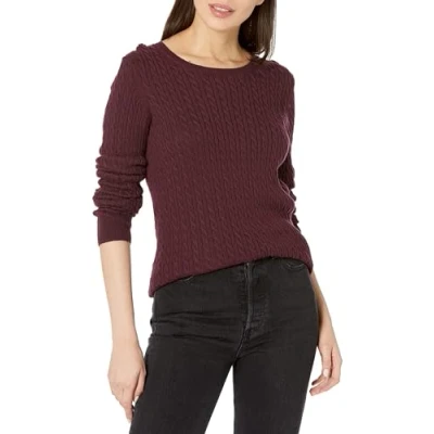 Abbildung von Amazon Essentials Damen Leichter Langarm Pullover Mit Rundhalsausschnitt Zopfmuster (Erhältlich In Übergröße), Burgunderrot, S