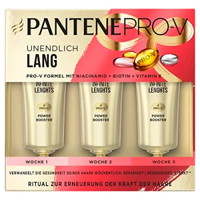 Abbildung von Pantene Pro V Power Booster Intensivpflege Shots (3x 15 ml), für Widerspenstiges Haar, Haarkur trockene Haare, Haarpflege Glanz, Anti Frizz
