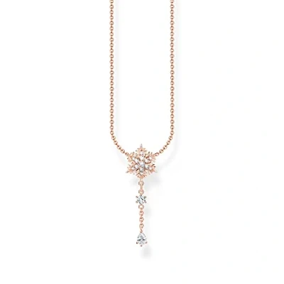 Abbildung von Thomas Sabo Damen Kette Schneeflocke mit weißen Steinen roségold, aus 925er Sterlingsilber edler 750er Roségold Vergoldung, Länge 45cm, KE2171 416 14 L45V