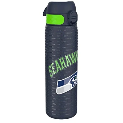 Abbildung von Ion8 Stahl Trinkflasche, 600 ml, Auslaufsicher, Einhandöffnung, Sichere Verriegelung, Spülmaschinenfest, Klappdeckel, Tragegriff, Leicht zu Reinigen, Langlebig, NFL Seahawks Design
