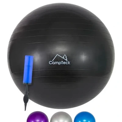 Abbildung von CampTeck U7289 Unisex Gymnastikball 65cm mit Handpumpe für Yoga, Fitness, Fitnessstudio, Pilates Schwarz