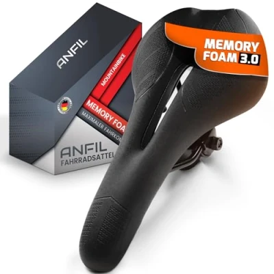 Abbildung von ANFIL® Fahrradsattel Maximaler Fahrkomfort Ergonomischer mit Memory Foam 3.0 für Damen &amp; Herren Bequem Weich Optimierter Druckverteilung Lange Fahrten Das Original