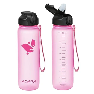 Abbildung von AORIN Trinkflasche mit Strohhalm, 1L Kinder BPA Frei, Tritan Auslaufsicher Wasserflasche, Geeignet für Sport, Fitness, Laufen, Yoga, Fahrrad, Outdoor
