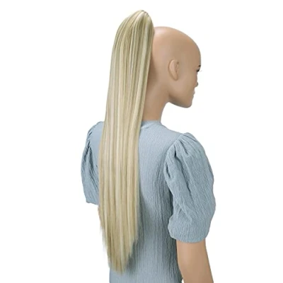 Abbildung von CAISHA 70cm Extralang Clip On Haarteil Zopf Pferdeschwanz Hitzebeständig Synthetik Glatt Hellblond Mix H164