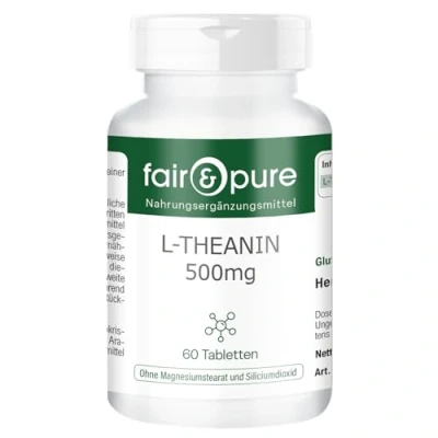Abbildung von Fair &amp; Pure® L Theanin Tabletten 500mg 60 vegan ohne Magnesiumstearat Aminosäure