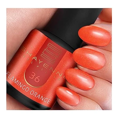 Abbildung von SHAYENNE Shellac Gel Nagellack 15 ml für UV LED Lampe 36 Flamingo Orange Glitzer MADE in GERMANY Nail Polish for Lamp Nagel Lack Gellack Nagelgel