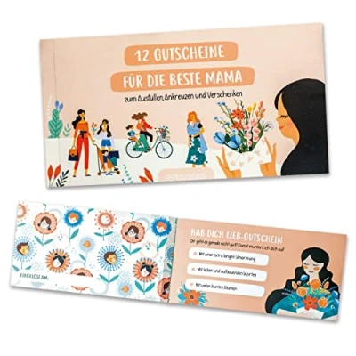 Abbildung von Papierdrachen Gutscheinbuch mit 12 Gutscheinen zum Abreißen für die beste Mama Ausfüllen, Ankreuzen und Verschenken Muttertagsgeschenk
