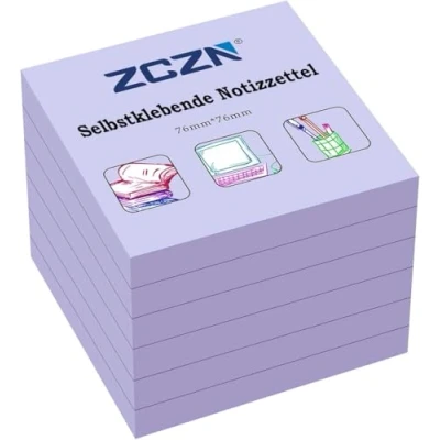 Abbildung von ZCZN Haftnotiz Sticky Notes Selbstklebende Haftnotizzettel Notizzettel Klebezettel 6 Blöcke, 80 Blatt, 76 x mm, hellviolett
