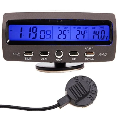 Abbildung von WINGONEER 12V Auto Spannungsüberwachungs Thermometer, Multifunktions Temperatur und Spannungsmesser mit Temperatur/Zeit LCD Anzeige