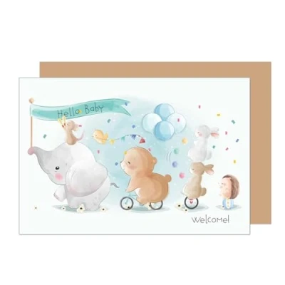 Abbildung von Edition Seidel Premium Glückwunschkarte zur Geburt mit Umschlag. Karte Babykarte Ereigniskarte Grusskarte Billet Hello Baby Welcome Tiere Ereignis Junge Mädchen (E277 SW024)