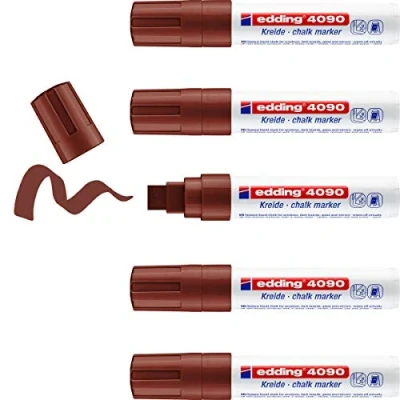 Abbildung von edding 4090 Kreidemarker braun 5 Kreidestifte Keilspitze 4 15 mm breiter Kreidestift für Tafel abwischbar zum Beschriften von Fenster, Glas, Spiegel Tafelstift mit deckenden Farben